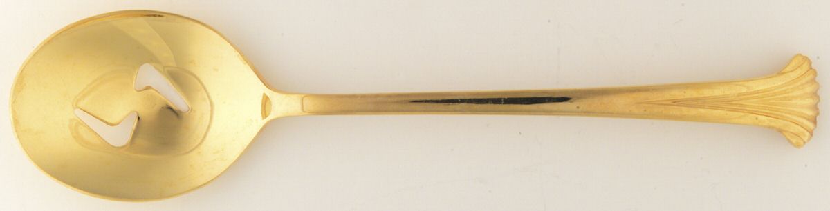 UNF488 (Gold Electroplate) Pierced Tablespoon (Serving Spoon) by Unknown Mfg Silver-1