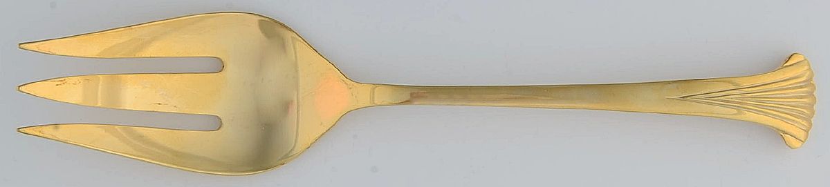 UNF488 (Gold Electroplate) Medium Solid Cold Meat Serving Fork by Unknown Mfg Silver-1