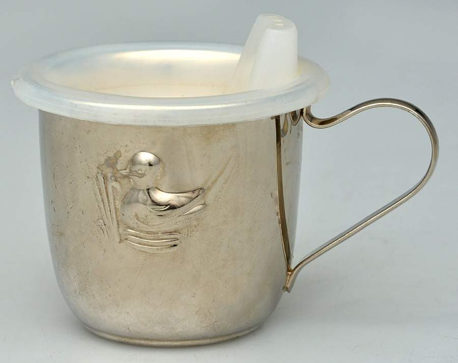 Silverplate Hollowware Baby Sipper Cup & Plastic Lid by Unknown Manufacturer-1