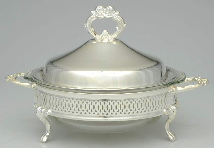 Silverplate Hollowware 1.5 Qt Round Covered Casserole W/Glass Liner by Unknown Manufacturer-1