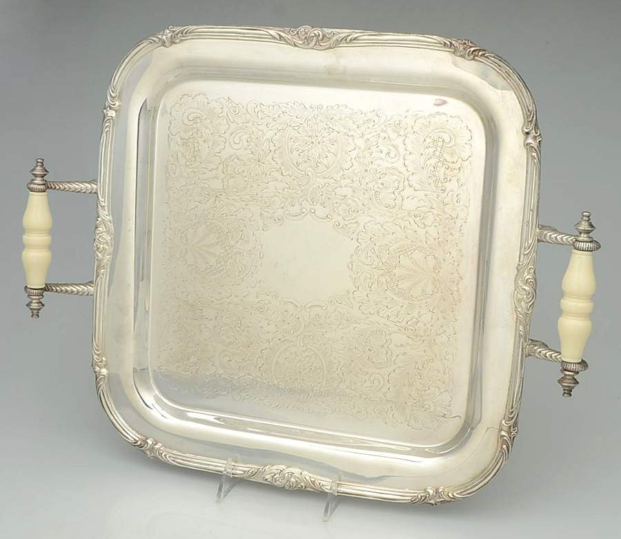 Silverplate Hollowware 14" Handled Rectangular Tray by Unknown Manufacturer-1