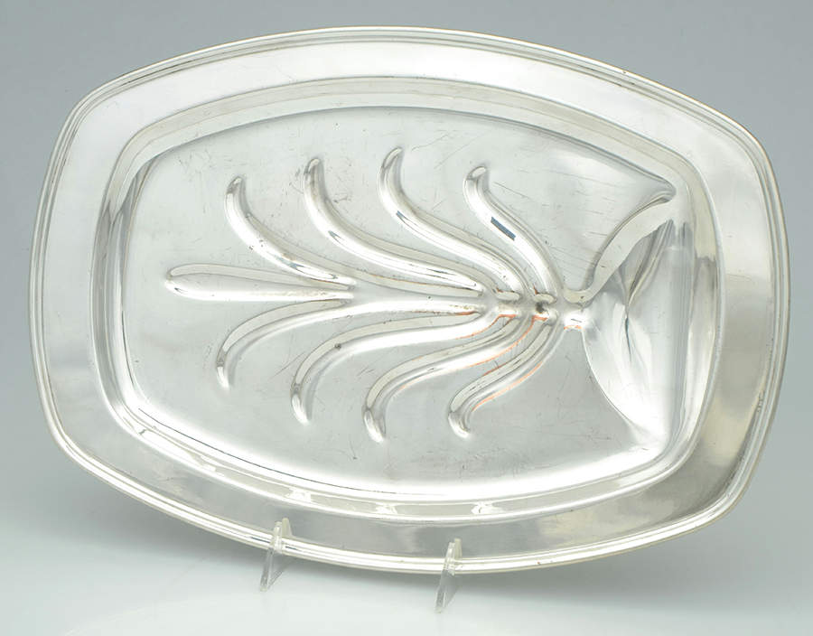 Silverplate Hollowware 15" 4 Toed Meat Platter with Well by Unknown Manufacturer-1
