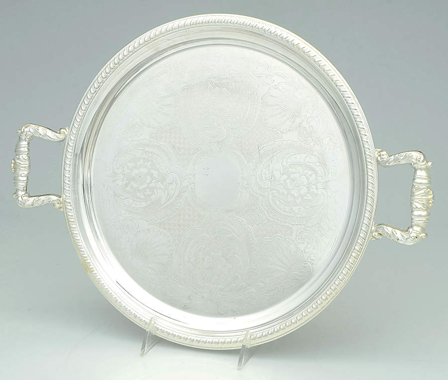 Silverplate Hollowware 12" Round Handled Tray by Unknown Manufacturer-1