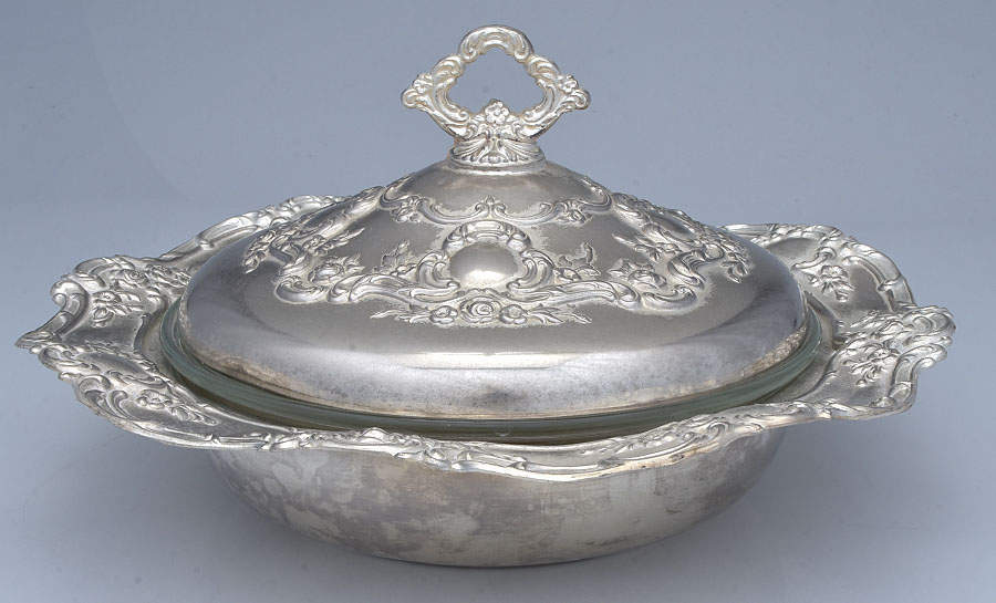 Silverplate Hollowware 13" Round Covered Vegetable & Glass Liner by Unknown Manufacturer-1