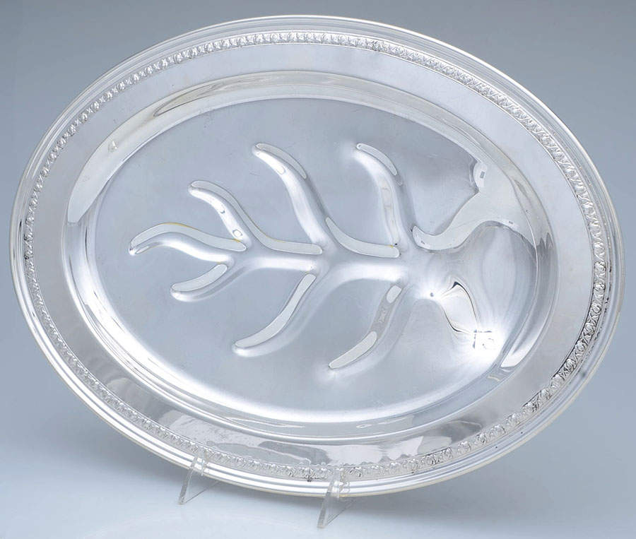 Silverplate Hollowware 16" 4 Toed Meat Platter with Well by Unknown Manufacturer-1