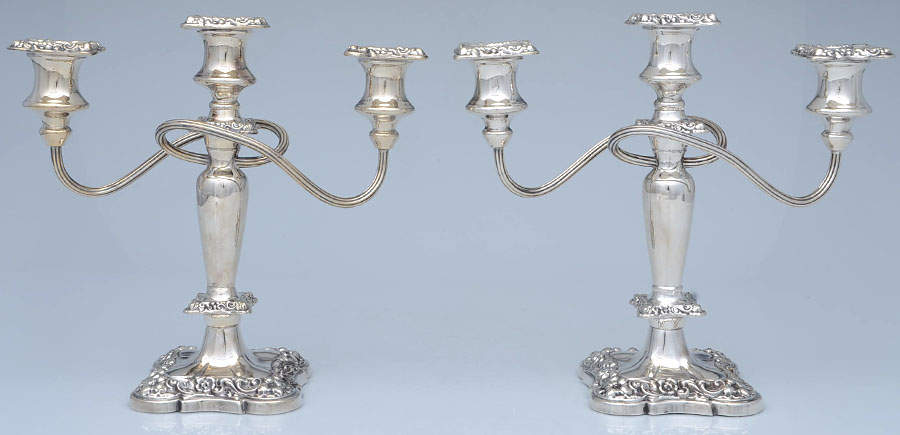Silverplate Hollowware Pair of 11" 3-Light Candelabra by Unknown Manufacturer-1