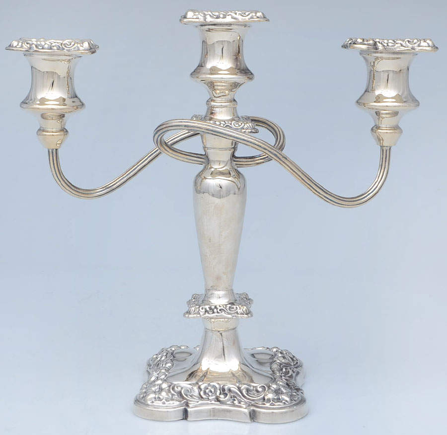 Silverplate Hollowware 11" 3-Light Candelabra by Unknown Manufacturer-1