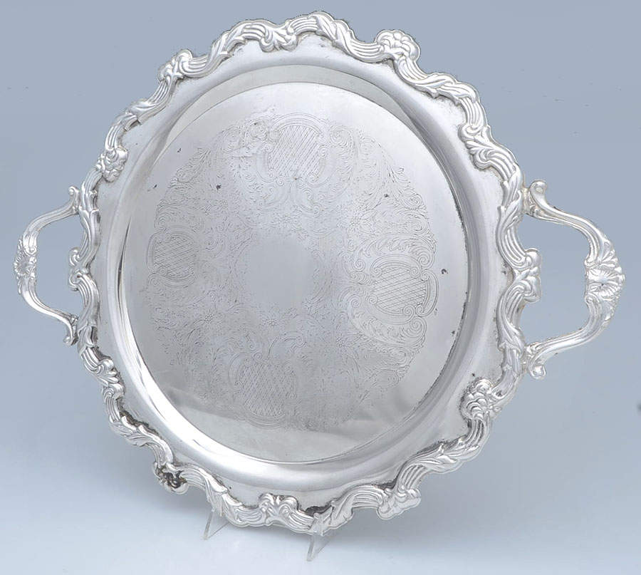 Silverplate Hollowware 17" Round Handled Tray by Unknown Manufacturer-1
