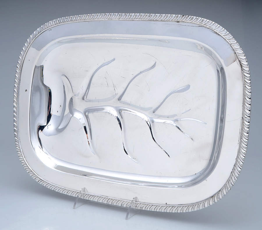 Silverplate Hollowware 16" 4 Toed Meat Platter with Well by Unknown Manufacturer-1
