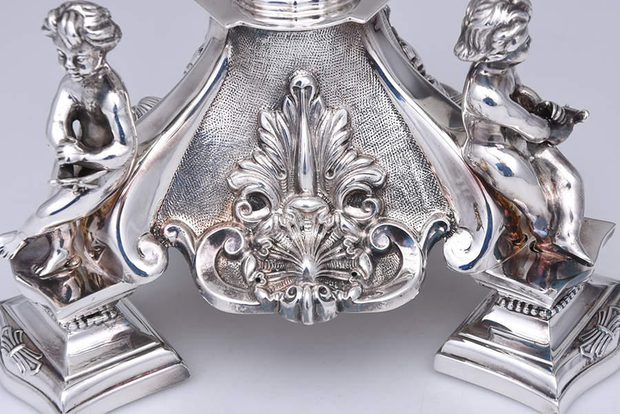 Silverplate Hollowware Epergne with Glass Liner & Glass Flower Vase by Unknown Manufacturer-4