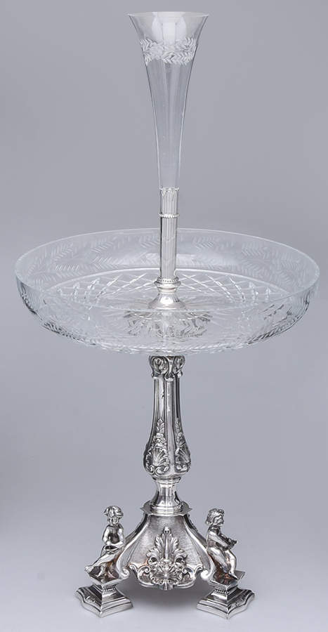 Silverplate Hollowware Epergne with Glass Liner & Glass Flower Vase by Unknown Manufacturer-1