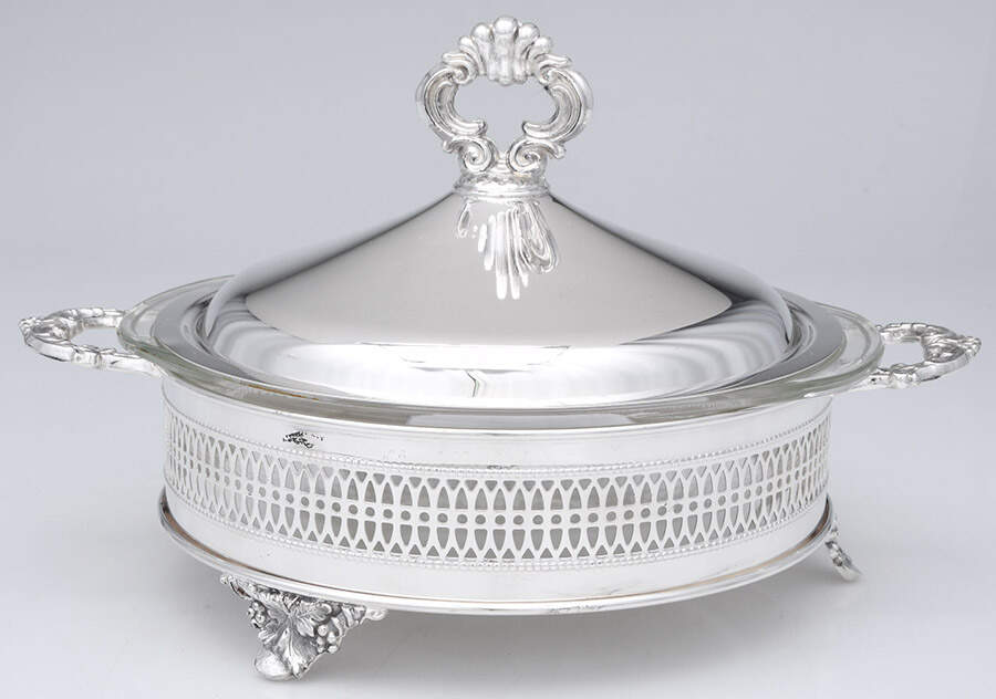 Silverplate Hollowware Casserole-2 Qt/Gls W/Mtl Hldr by Unknown Manufacturer-1