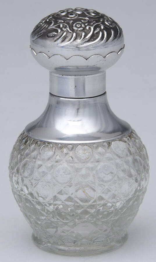 Silverplate Hollowware Round Crystal Perfume Bottle with Silverplate Lid by Unknown Manufacturer-1