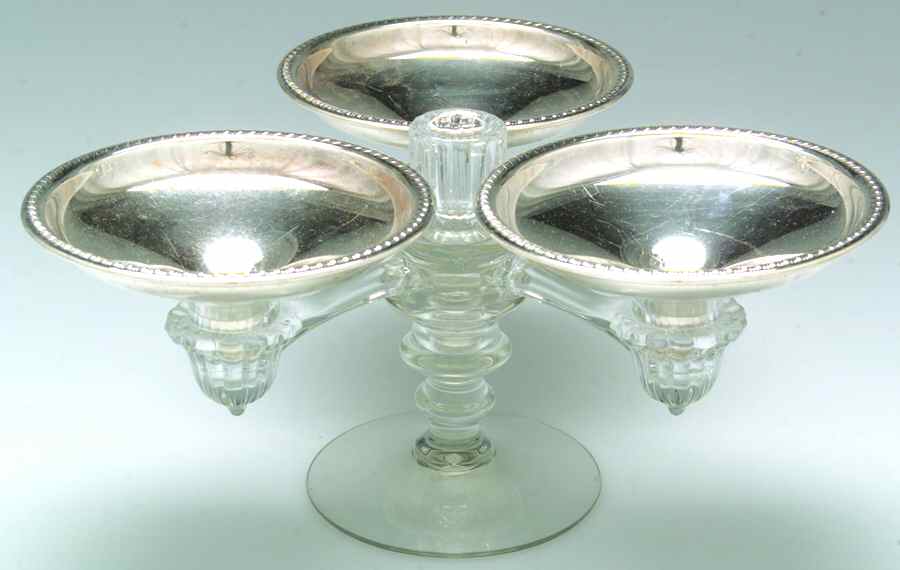 Silverplate Hollowware Crystal Epergne W/3 Silverplate Nappys by Unknown Manufacturer-1