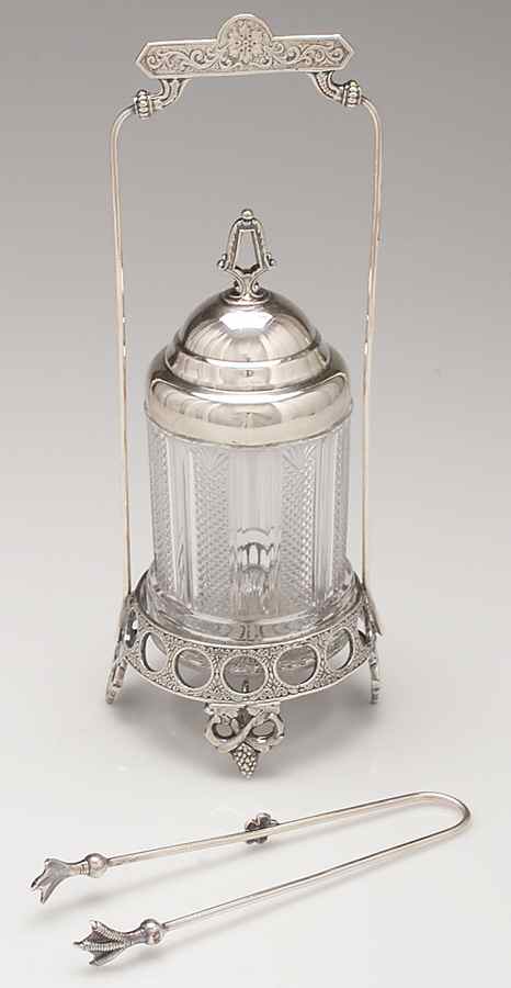Silverplate Hollowware (4 Pc) Pickle Castor (Stand, Liner, Lid & Tongs) by Unknown Manufacturer-1