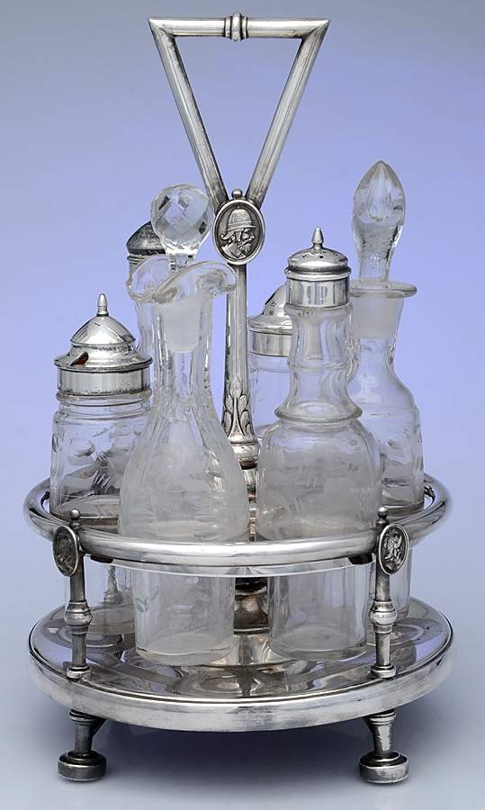 Silverplate Hollowware Cruet Set (6 Crystal Bottles with Stand) by Unknown Manufacturer-1