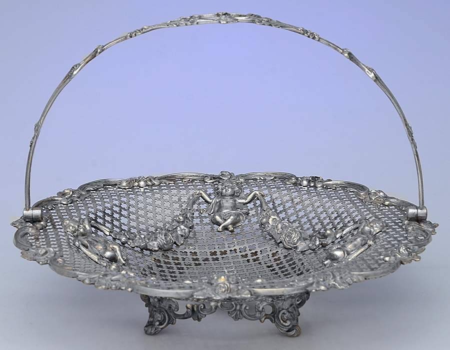 Silverplate Hollowware 12" Pierced Handled Basket by Unknown Manufacturer-1