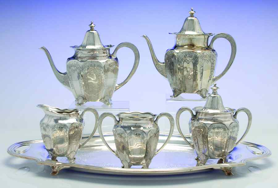 Silverplate Hollowware 6-Piece Plated Tea Set (Waste & Tray) by Unknown Manufacturer-1
