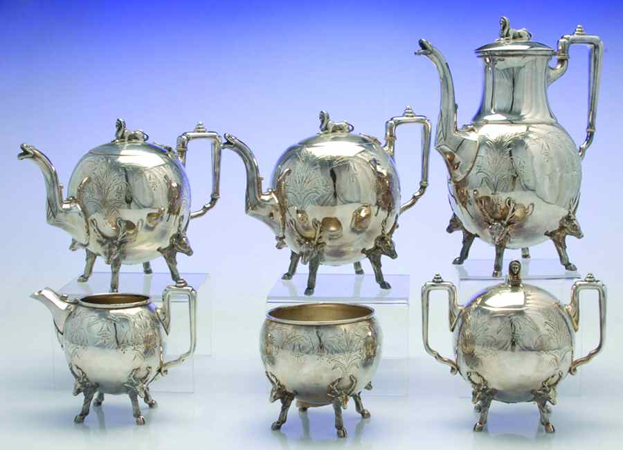 Silverplate Hollowware 6-Piece Tea Set (2 TP, CP, Cr, Su & Waste) by Unknown Manufacturer-1
