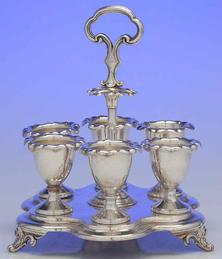 Silverplate Hollowware Egg Cup Set- 6 Eggcups & Handled Tray by Unknown Manufacturer-1