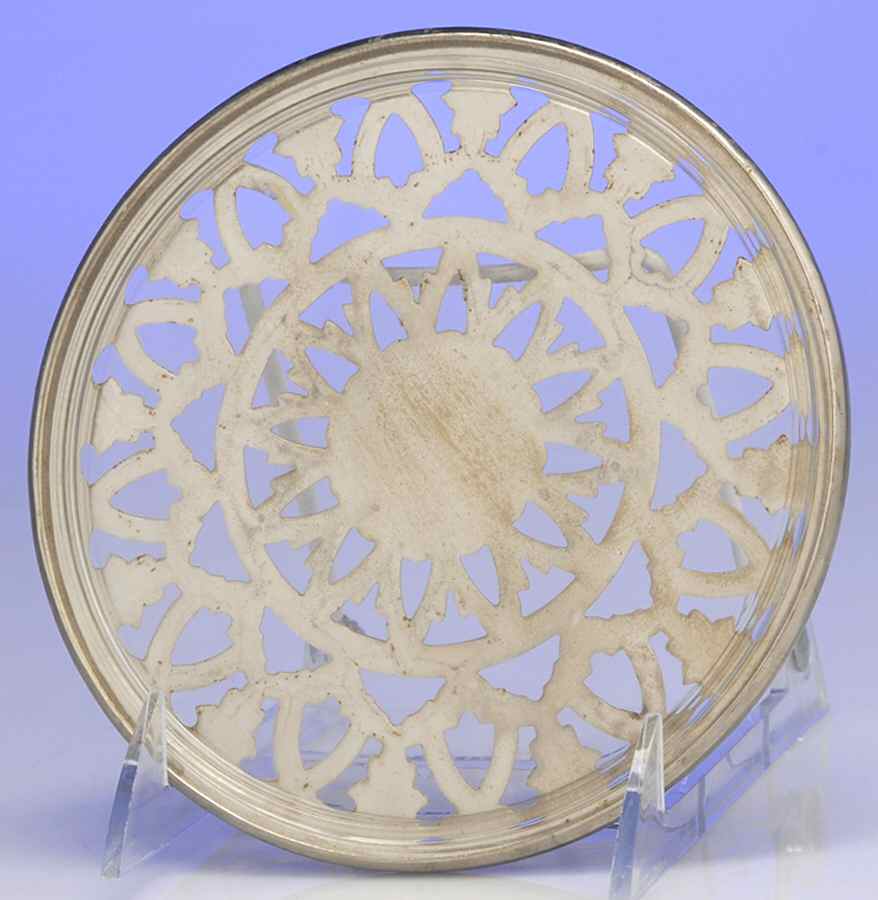 Silverplate Hollowware Round Crystal Trivet with Sterling Overlay by Unknown Manufacturer-1
