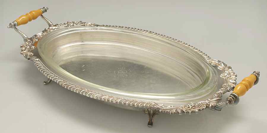 Silverplate Hollowware Oval Buffet Server with Glass Liner & Lid by Unknown Manufacturer-1