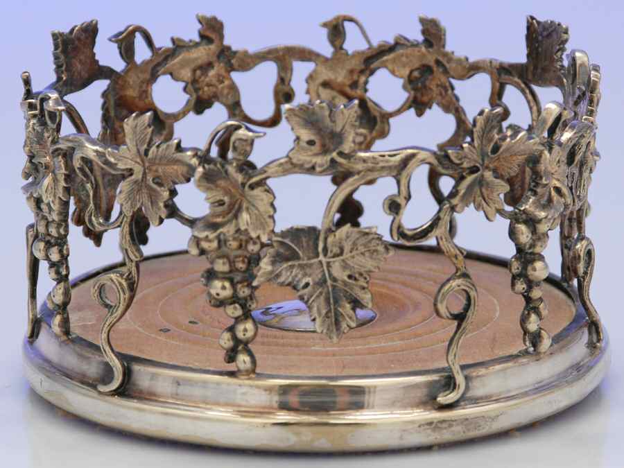 Silverplate Hollowware Wine Coaster with Wood Base by Unknown Manufacturer-1