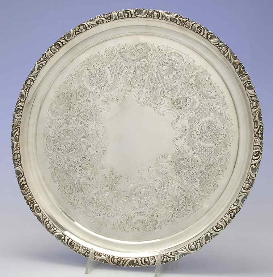Silverplate Hollowware 13" 3-Toed Silverplate Round Tray by Unknown Manufacturer-1