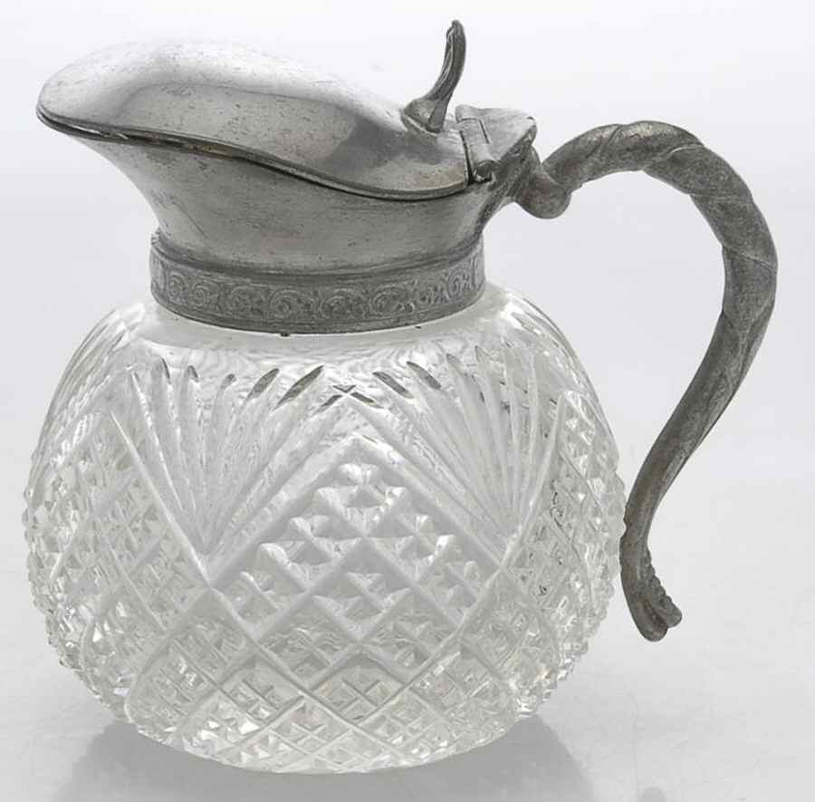 Silverplate Hollowware Crystal Syrup Pitcher with Hinged Silverplate Lid by Unknown Manufacturer-1