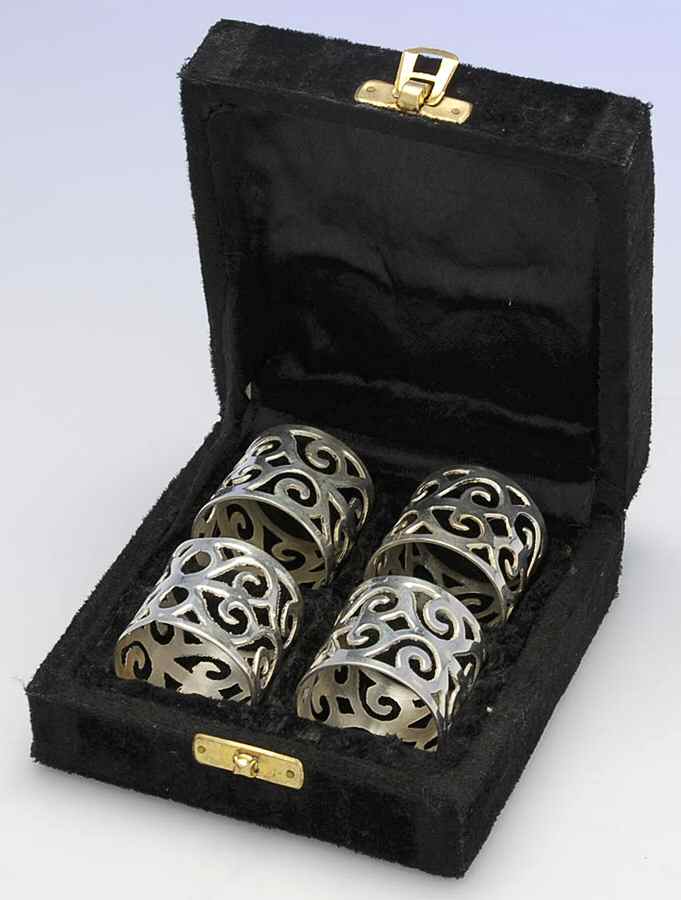 Silverplate Hollowware Napkin Ring - Set of 4 with Case by Unknown Manufacturer-1