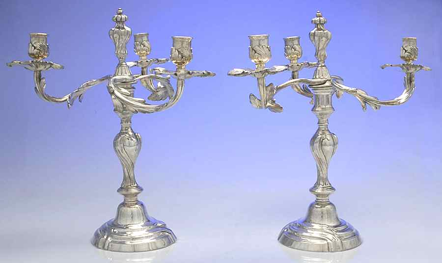 Silverplate Hollowware Pair of 14" 3 Light Candelabras by Unknown Manufacturer-1