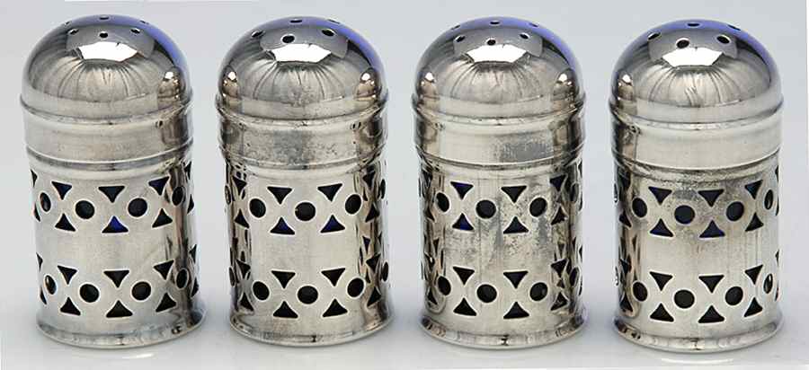 Silverplate Hollowware Salt and Pepper with Cobalt Liner (2 Pairs) by Unknown Manufacturer-1