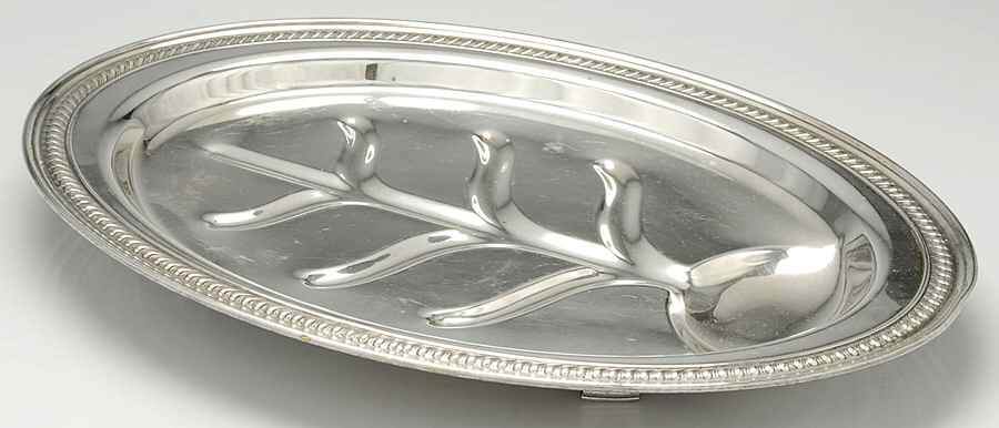 Silverplate Hollowware Medium Plated Footed Meat Platter with Well by Unknown Manufacturer-1