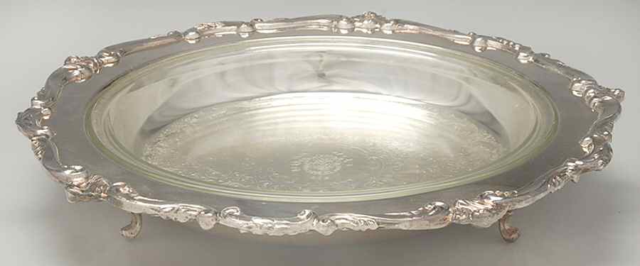 Silverplate Hollowware Pie Plate & Glass Liner by Unknown Manufacturer-1