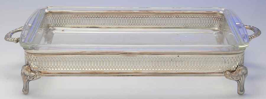 Silverplate Hollowware 3 Qt Glass Rectangular Casserole W/Holder by Unknown Manufacturer-1