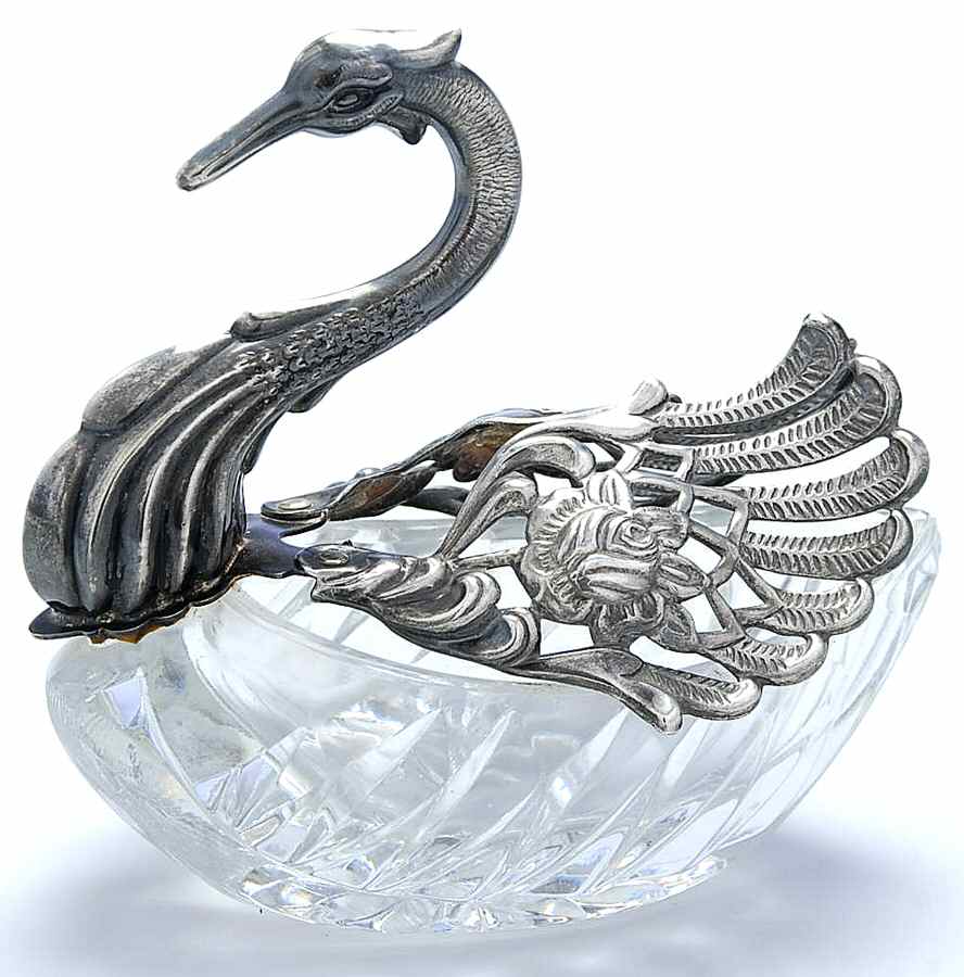 Silverplate Hollowware Crystal Swan Candy Dish W/Silverplate Wings by Unknown Manufacturer-1