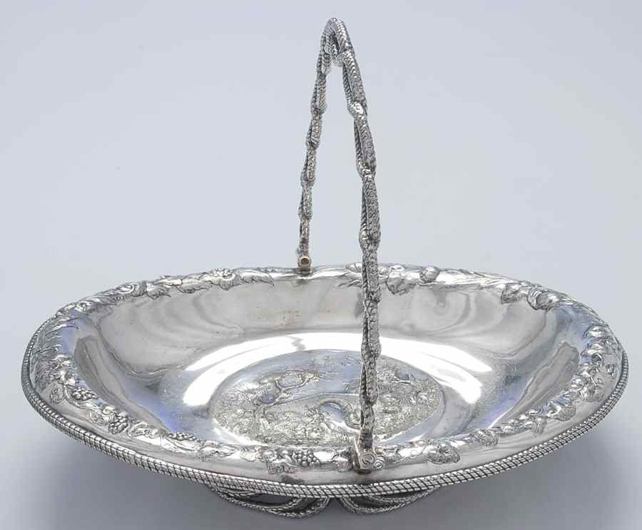 Silverplate Hollowware 12" Oval  Pedestal Handled Basket by Unknown Manufacturer-1