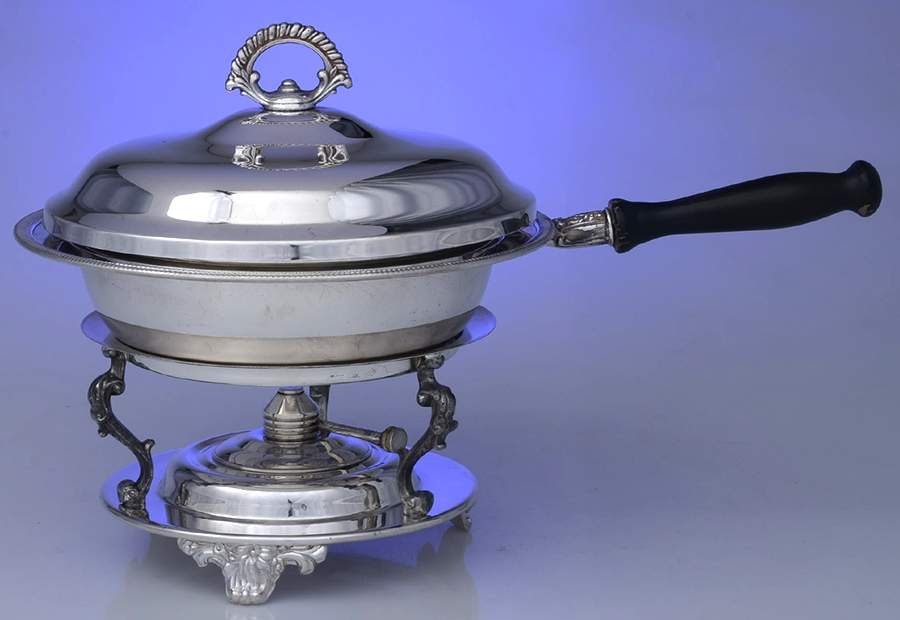 Silverplate Hollowware Chafing Dish & Lid with Liner, Stand & Burner by Unknown Manufacturer-1