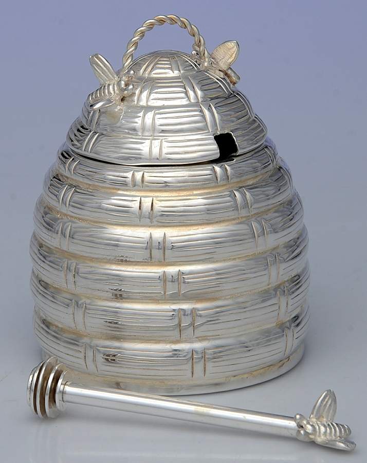 Silverplate Hollowware Honey Pot with Lid & Glass Liner by Unknown Manufacturer-1