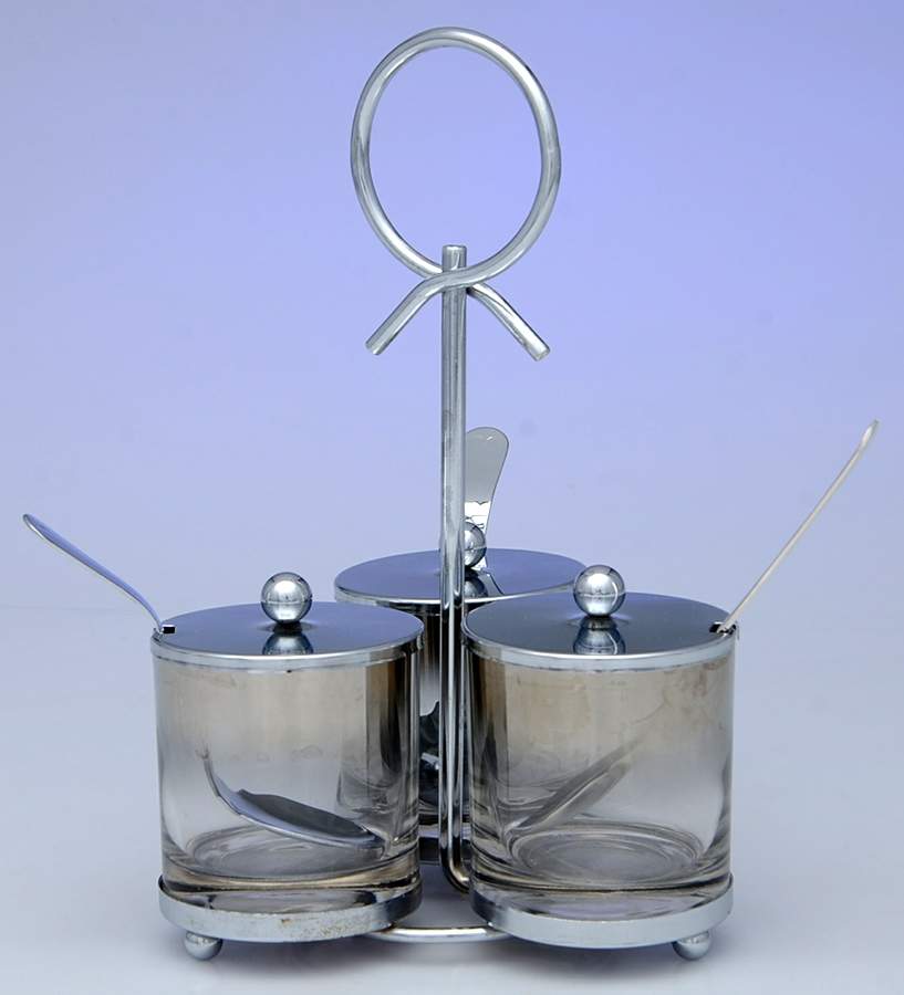 Silverplate Hollowware 3 Section Condiment Set by Unknown Manufacturer-1