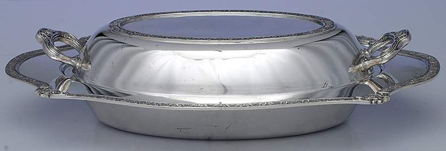 Silverplate Hollowware 13" Oval Double Vegetable by Unknown Manufacturer-1