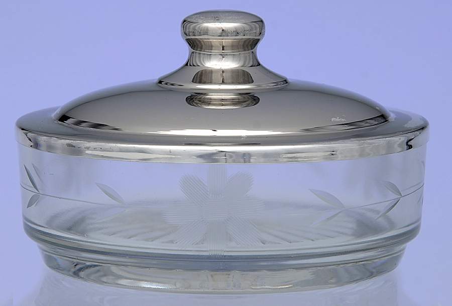 Silverplate Hollowware Crystal Bon Bon Bowl with Plated Lid by Unknown Manufacturer-1