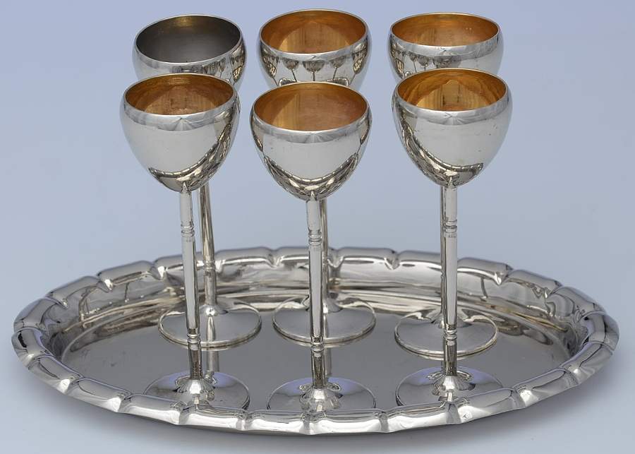 Silverplate Hollowware Cordial - Set of 6 with Oval Tray by Unknown Manufacturer-1