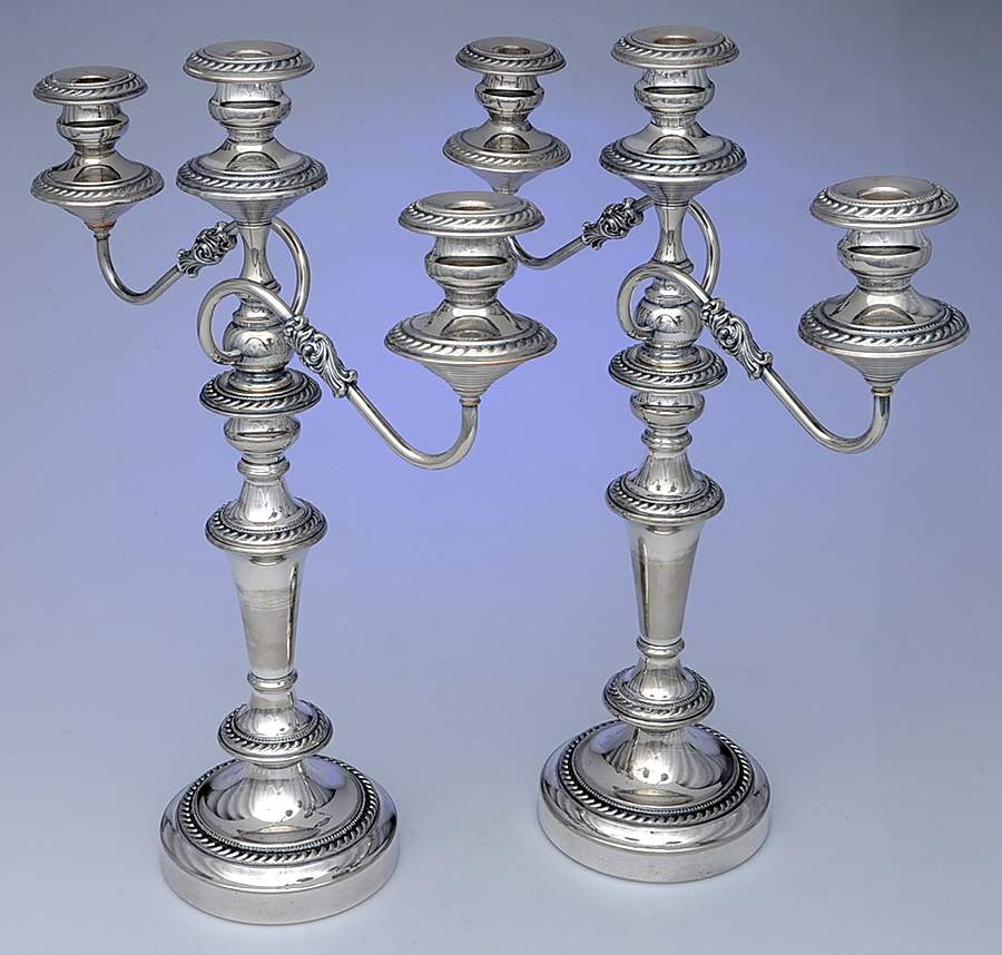 Silverplate Hollowware Pair of Large 3-Light Candelabra by Unknown Manufacturer-1