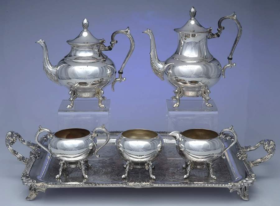 Silverplate Hollowware 6 Piece Tea Set (PCP, PTP, PCR, PSUO, PWB, PWTL) by Unknown Manufacturer-1
