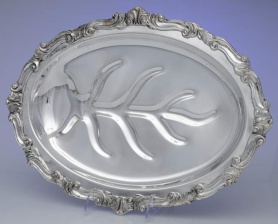 Silverplate Hollowware 16" 4 Toed Meat Platter with Well by Unknown Manufacturer-1