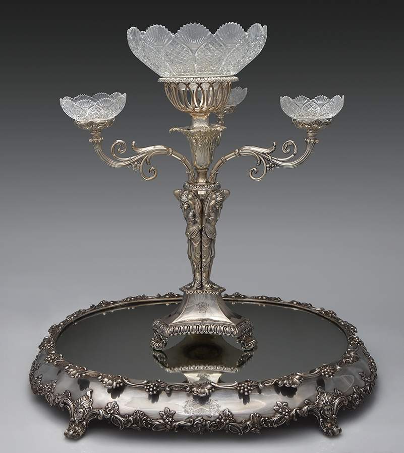 Silverplate Hollowware Epergne with 4 Glass Liners and Plateau by Unknown Manufacturer-1