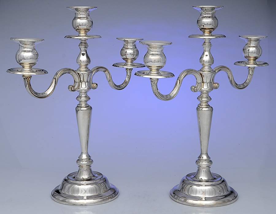 Silverplate Hollowware Pair of 14" 3 Light Candelabra by Unknown Manufacturer-1
