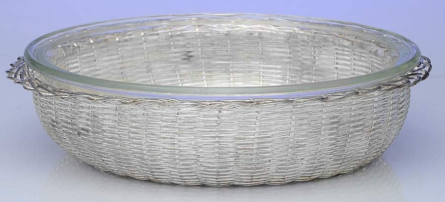 Silverplate Hollowware 10" Glass Serving Bowl with Holder by Unknown Manufacturer-1