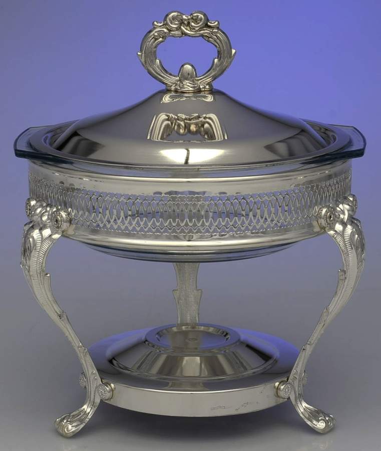 Silverplate Hollowware Food Warmer W/Lid,Glass Liner & Burner Stand by Unknown Manufacturer-1